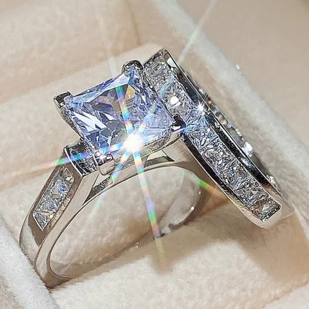 Wedding Ring Set for Women Dazzling Square Zirconia